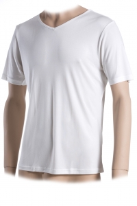 Unterhemd, Shirt, V-Ausschnitt, 100% Seide, Interlock, Weiss, M